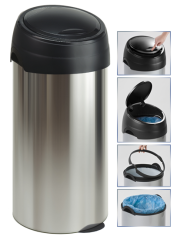 Runder Abfallbehälter mit Touch-Deckel chrom mit schwarz 60 L